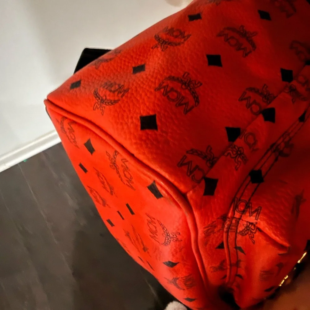 MCM Red and Black Studded Backpack - Picture 10 of 12